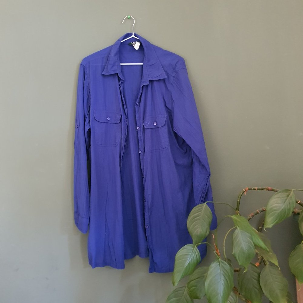 Ralp Lauren Blue Cotton Button Down Safari Style Shirt